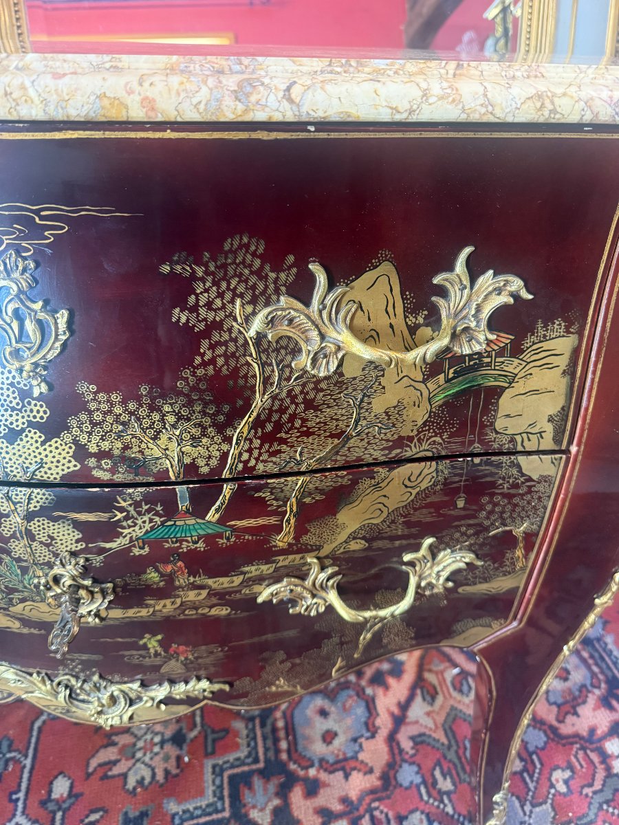COMMODE SAUTEUSE LAQUE DE CHINE DE STYLE LOUIS XV-photo-3