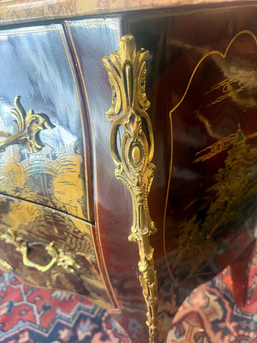 COMMODE SAUTEUSE LAQUE DE CHINE DE STYLE LOUIS XV-photo-2