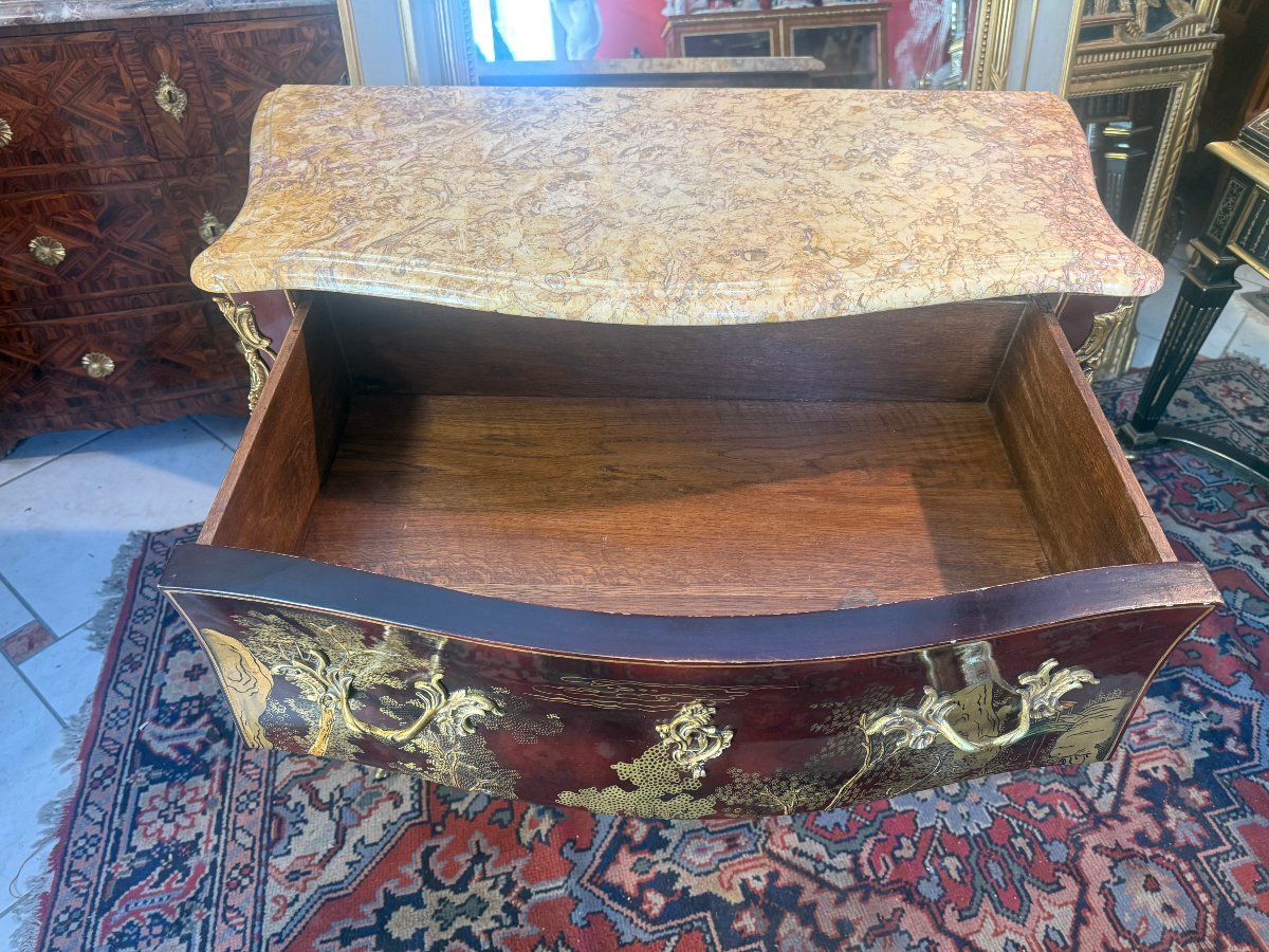 COMMODE SAUTEUSE LAQUE DE CHINE DE STYLE LOUIS XV-photo-4