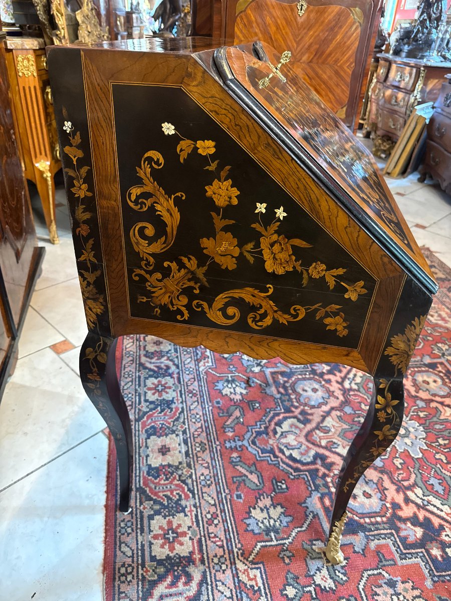 Louis XV-style Inlaid Sloping-top Desk - Napoleon III -photo-3