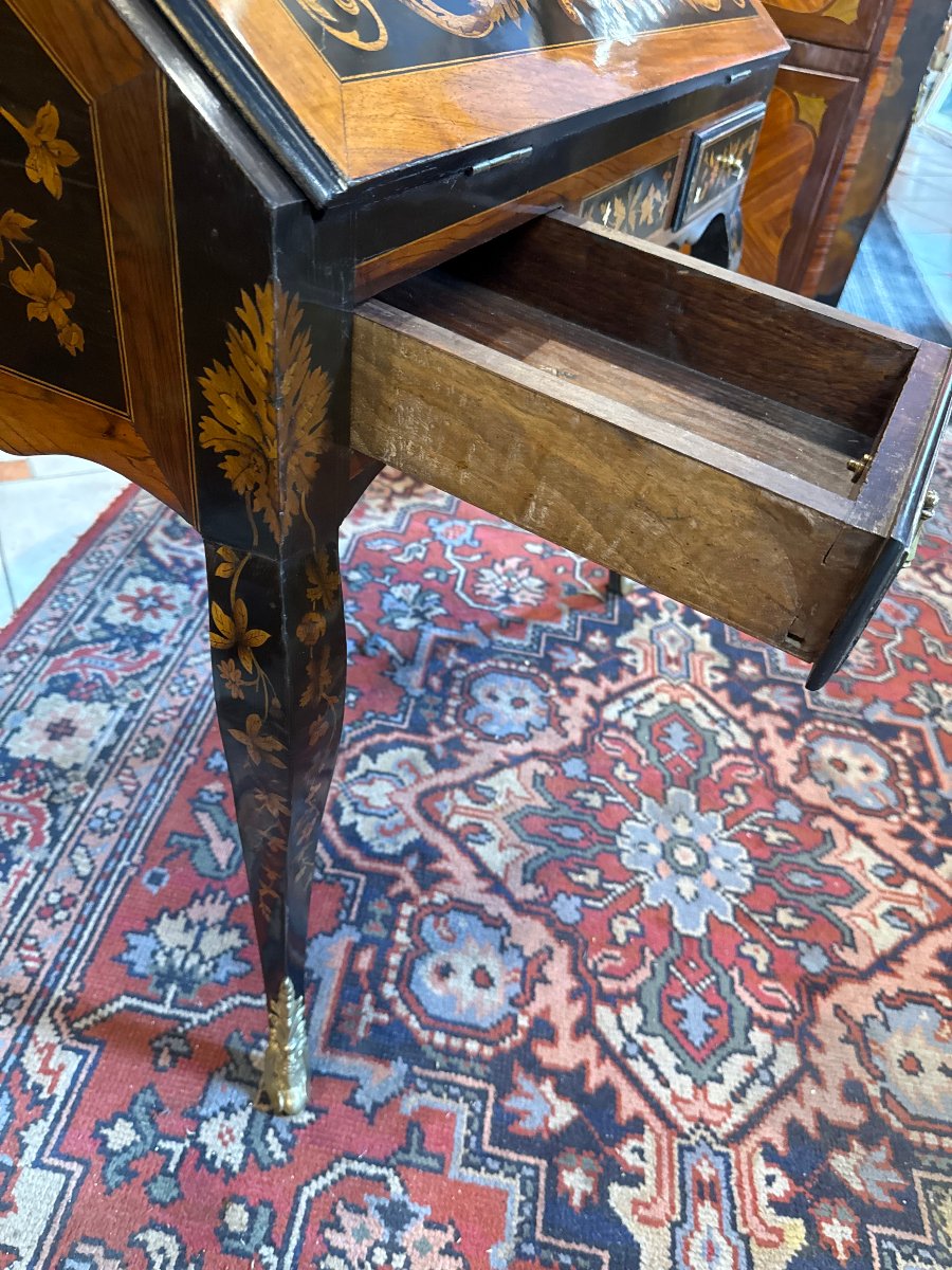 Louis XV-style Inlaid Sloping-top Desk - Napoleon III -photo-3