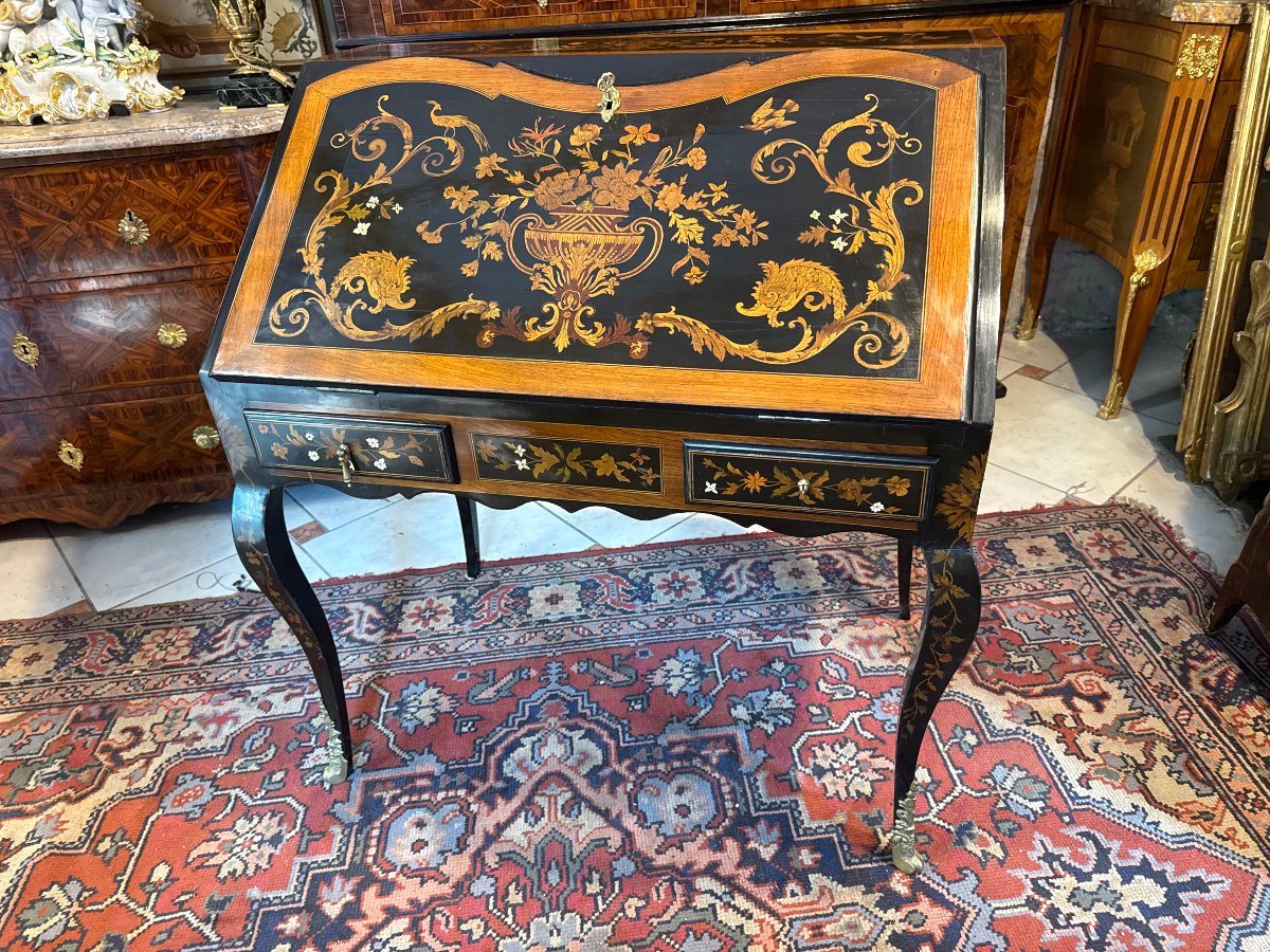 Louis XV-style Inlaid Sloping-top Desk - Napoleon III 