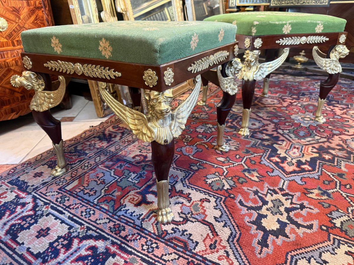 Pair Of Empire-style Stools With Winged Lions-photo-2