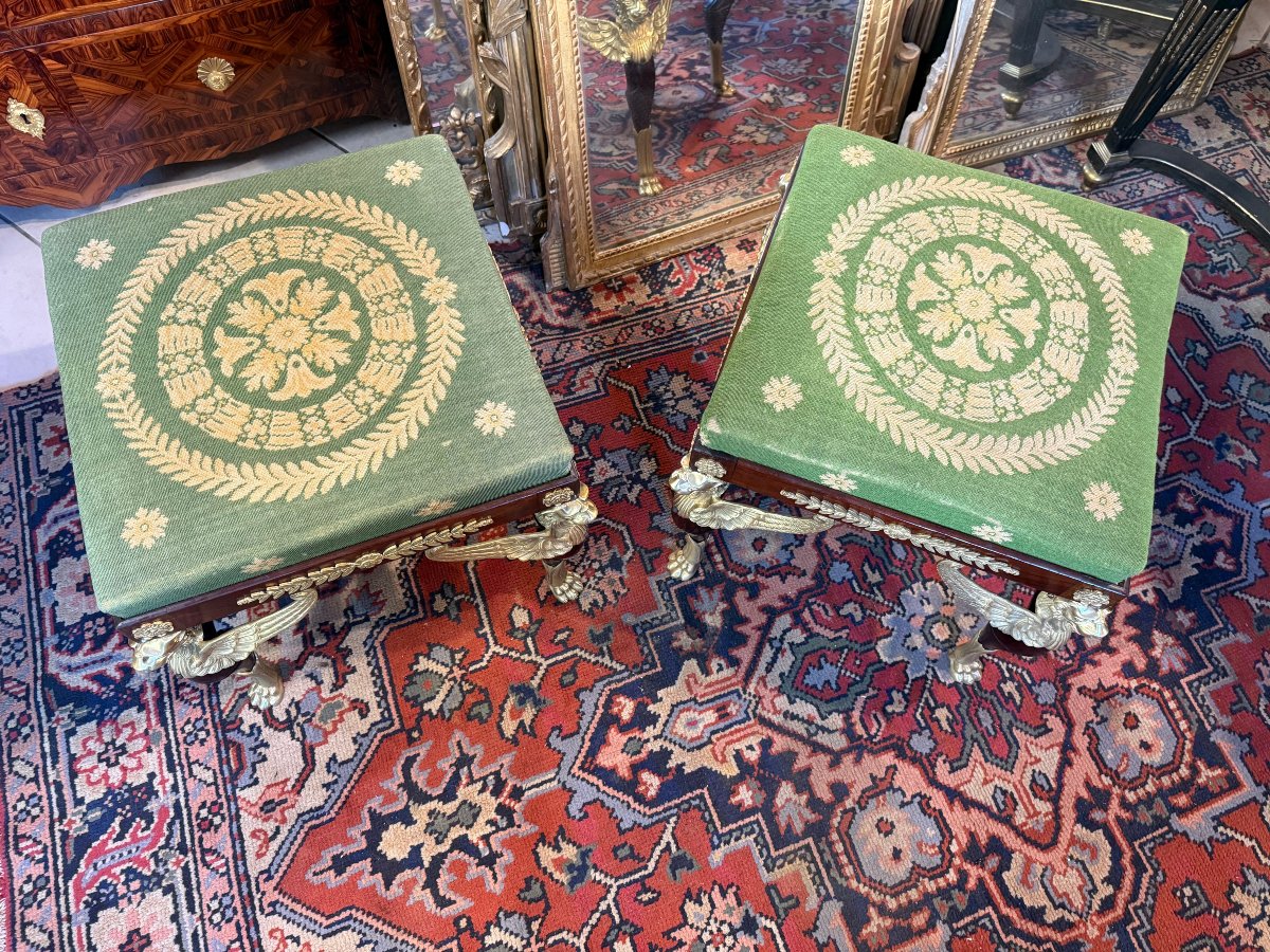 Pair Of Empire-style Stools With Winged Lions-photo-1