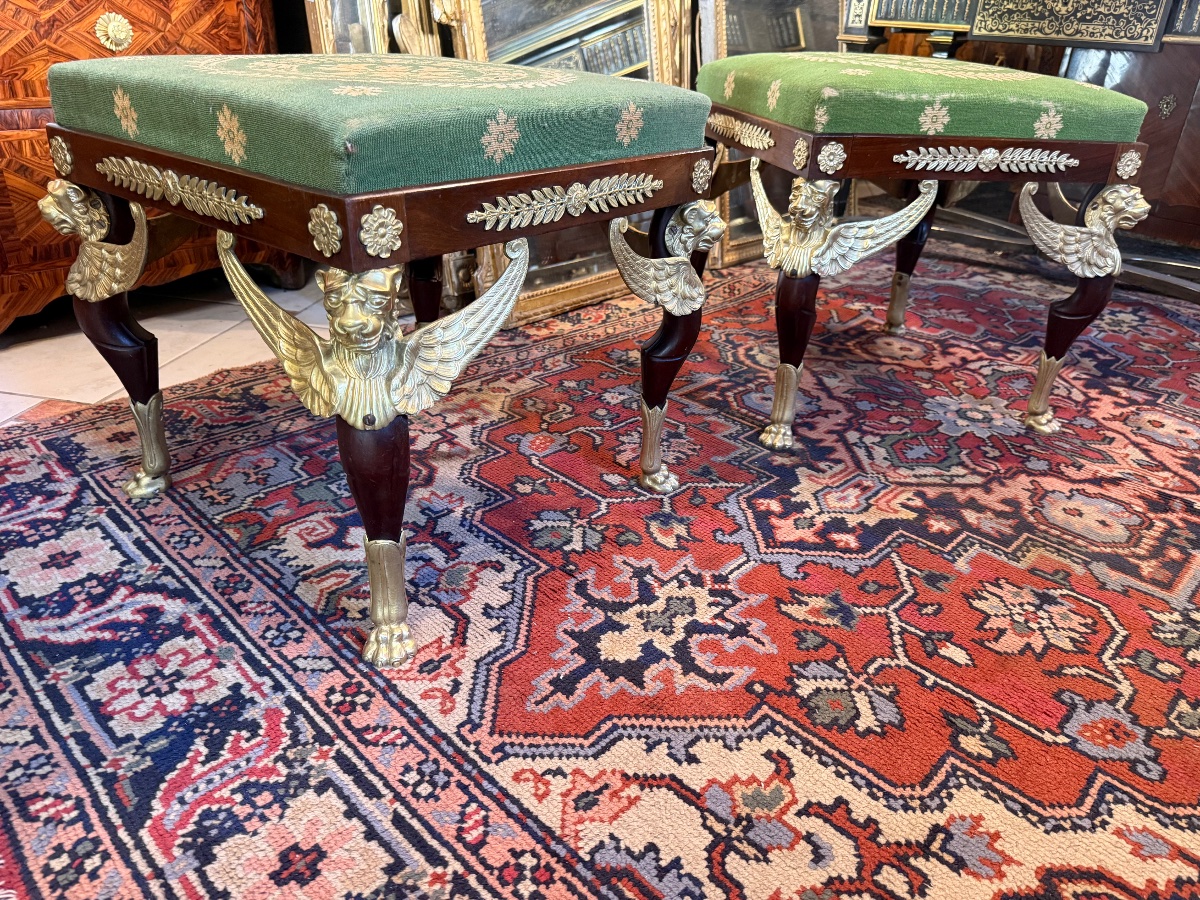 Pair Of Empire-style Stools With Winged Lions-photo-5
