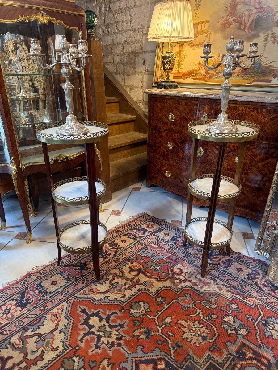 PAIRE DE GUERIDONS OU DESSERTE A TROIS PLATEAUX DE STYLE LOUIS XVI-photo-2