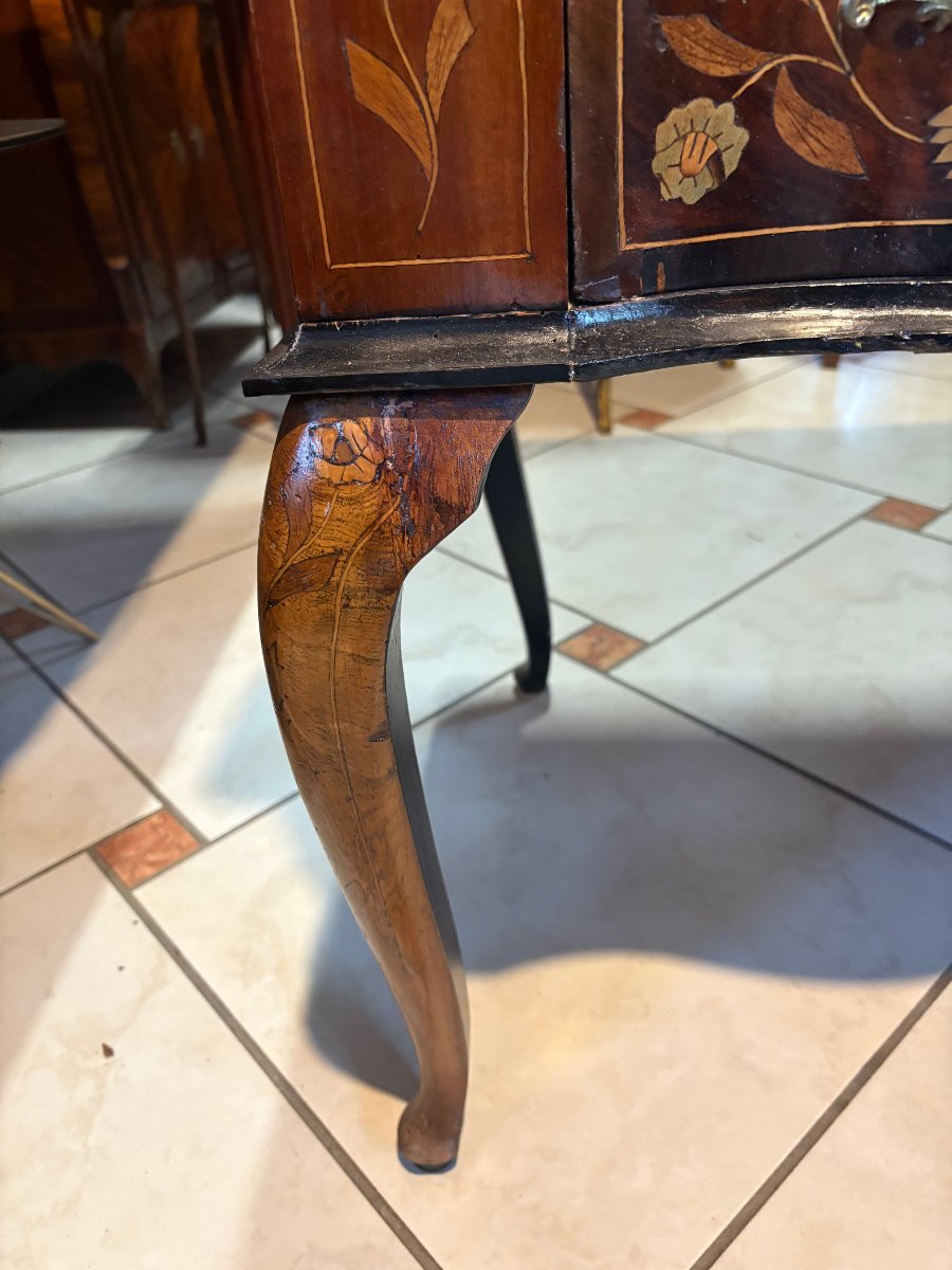 COMMODE SAUTEUSE FORMANT CONSOLE EN MARQUETERIE HOLLANDAISE -photo-4