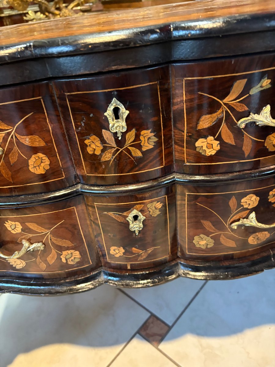 COMMODE SAUTEUSE FORMANT CONSOLE EN MARQUETERIE HOLLANDAISE -photo-2