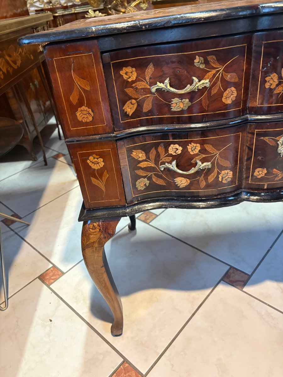 COMMODE SAUTEUSE FORMANT CONSOLE EN MARQUETERIE HOLLANDAISE -photo-3