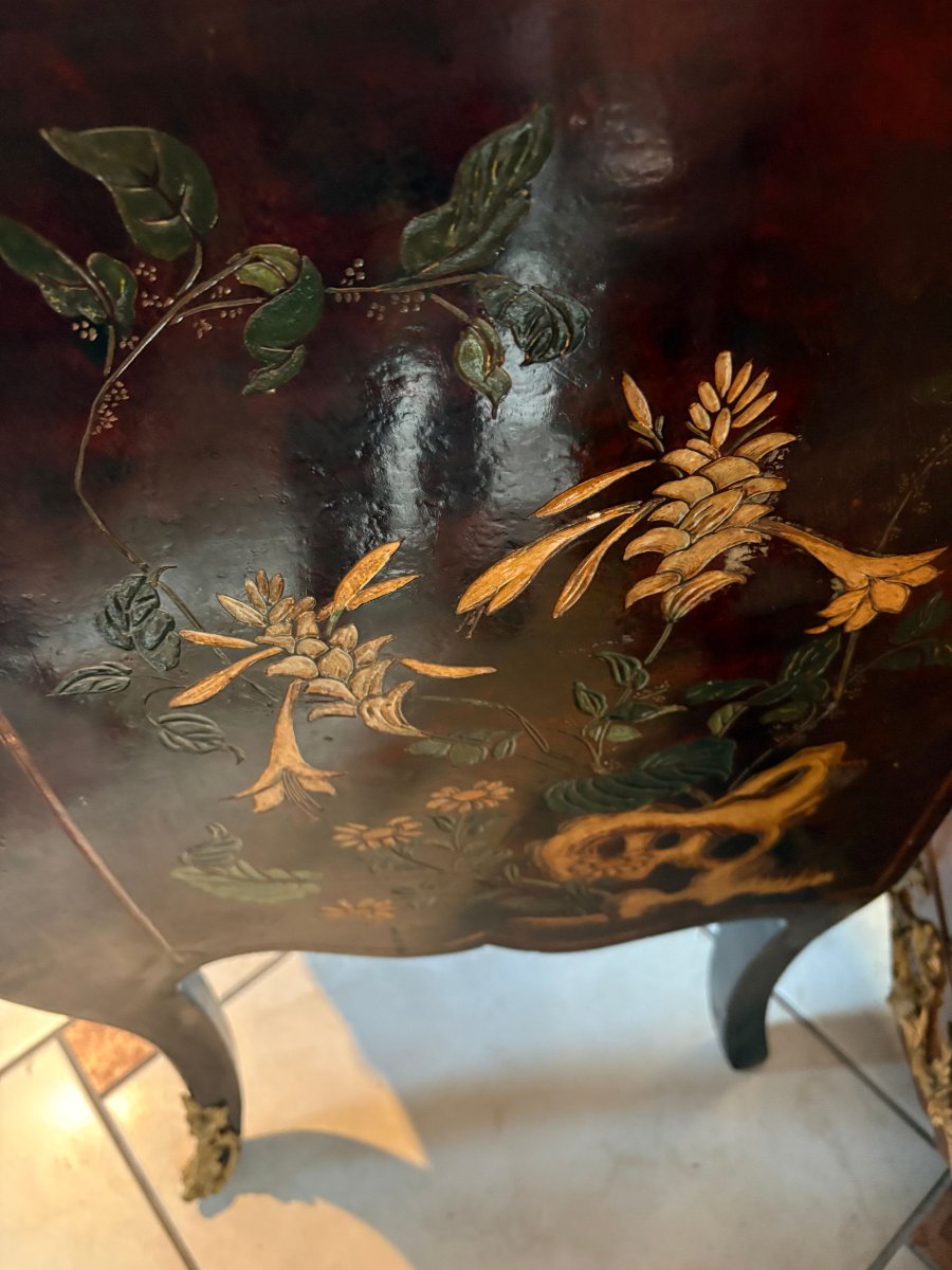Louis XV-style Gabled Chest Of Drawers In Coromandel Chinese Lacquer-photo-6