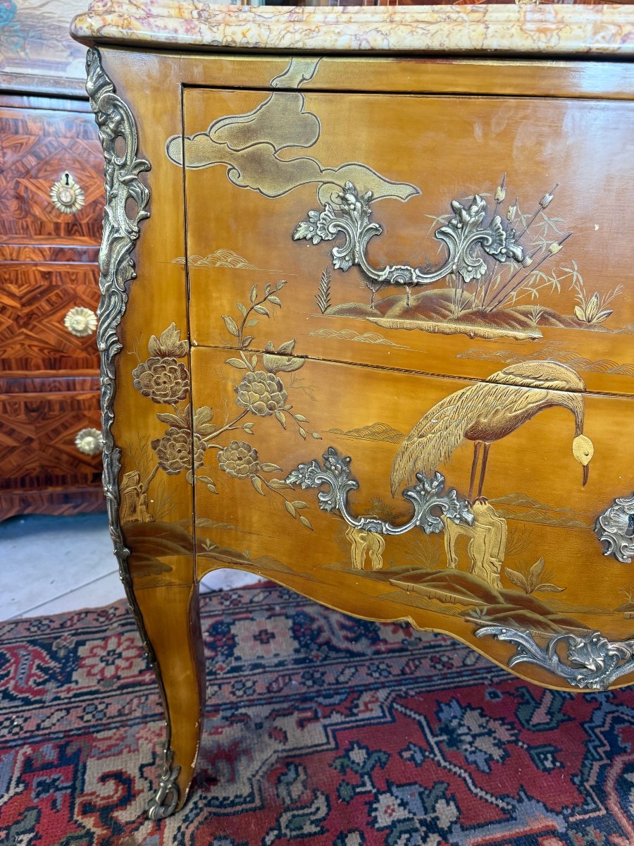 .COMMODE  DE STYLE LOUS XV EN LAQUE DE CHINE-photo-2