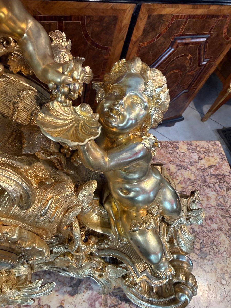 PENDULE DE CHEMINEE DE STYLE LOUIS XV " L’ENFANT BACCHUS, DIONYSOS DIEU GREC DES VENDANGES"-photo-3