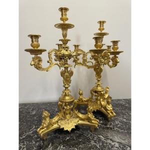 PAIRE DE CANDELABRES D'APRES ANDRE- CHARLES BOULLE