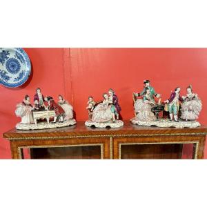 ENSEMBLE DE TROIS PORCELAINES DE DENTELLE DRESDEN Allemagne  XXème