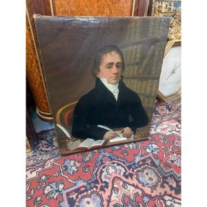 Oil On Canvas Portrait Of A Young Writer - 19th Century