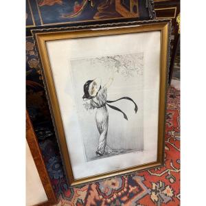 GRAVURE Louis ICART "Femme ceuillant une grappe de fruit"
