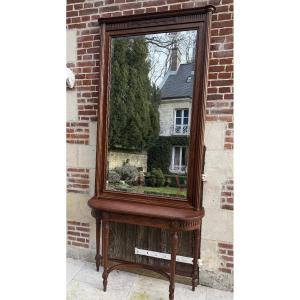 CONSOLE DEMI-LUNE surmontée d’un miroir de style LOUIS XVI DIRECTOIRE