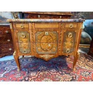 Transition Style Marquetry Chest Of Drawers