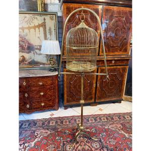 CAGE A OISEAUX SUPENDUE SUR PIED EN LAITON