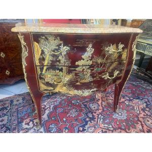 Louis XV-style Chinese Lacquered Chest Of Drawers With Open Top