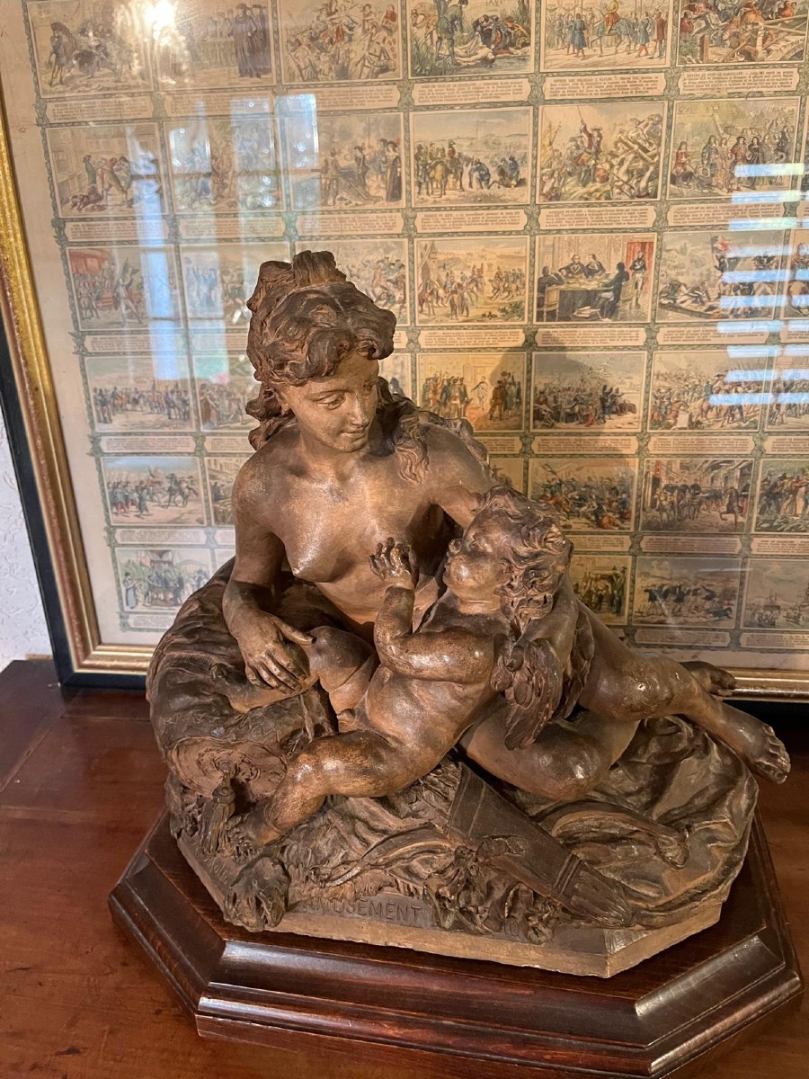 Groupe terre cuite, XIXe signé A. Molto -photo-2