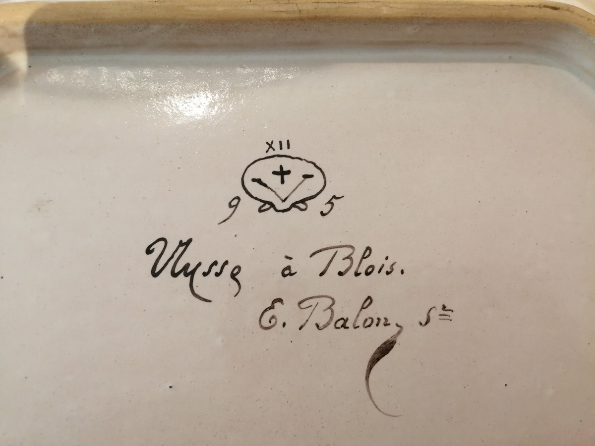 Grand plat Faïence de Blois signé E. BALLON XIXe-photo-2