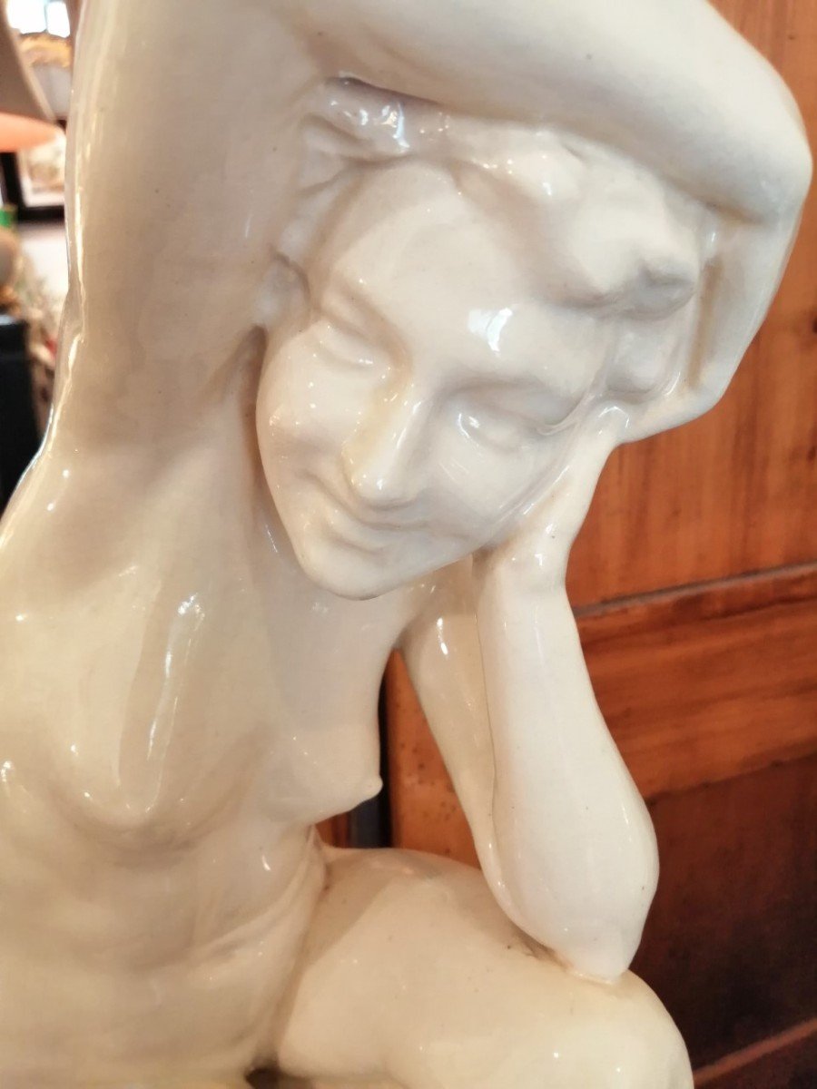  Sculpture  Femme nue  en Céramique  craquelée des Années 1930 Art Déco (attribué à JB Carpeaux )-photo-4