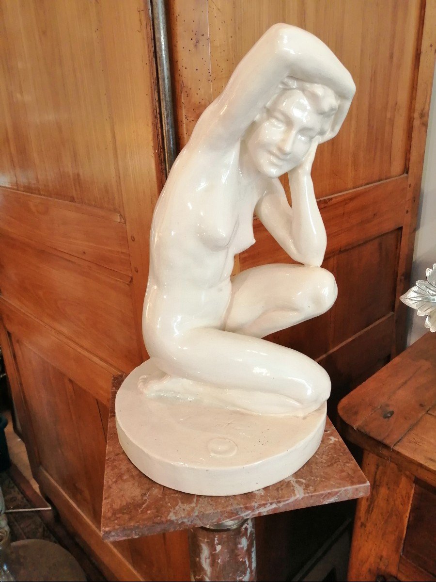  Sculpture  Femme nue  en Céramique  craquelée des Années 1930 Art Déco (attribué à JB Carpeaux )