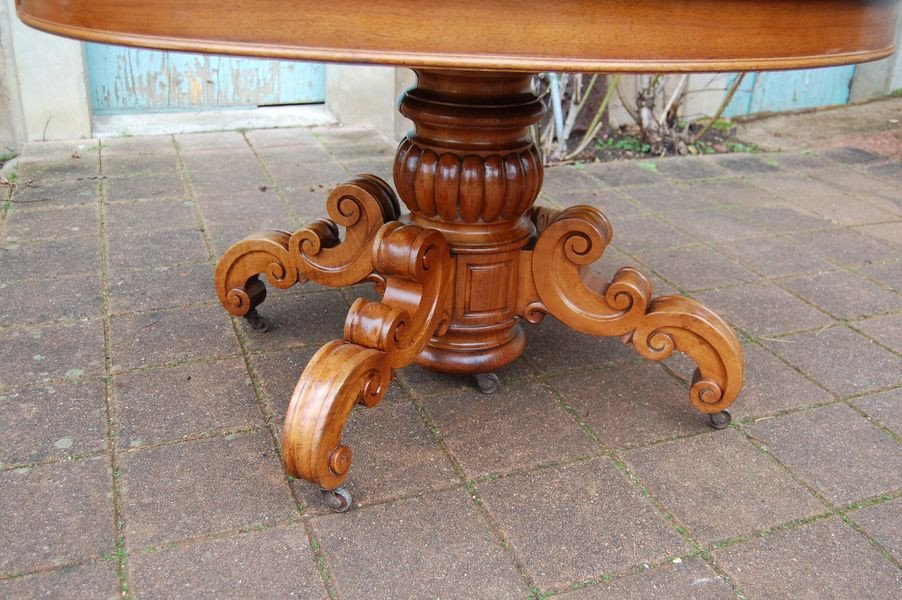Napoleon III Table With Central Foot In Walnut With Six Extensions 16 Place Settings Late 19th Century-photo-2