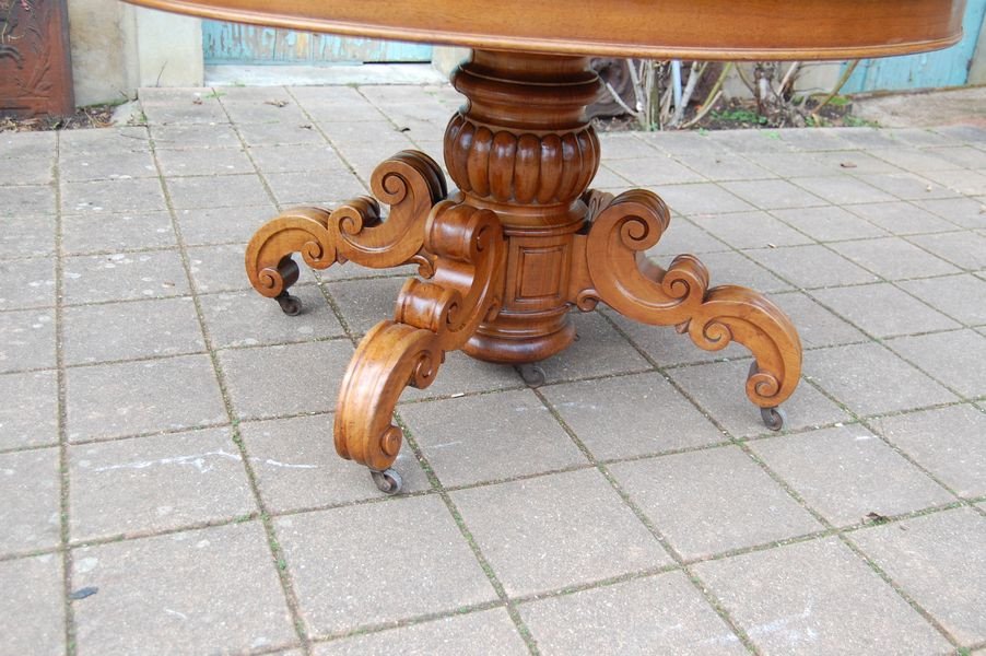 Napoleon III Table With Central Foot In Walnut With Six Extensions 16 Place Settings Late 19th Century-photo-1