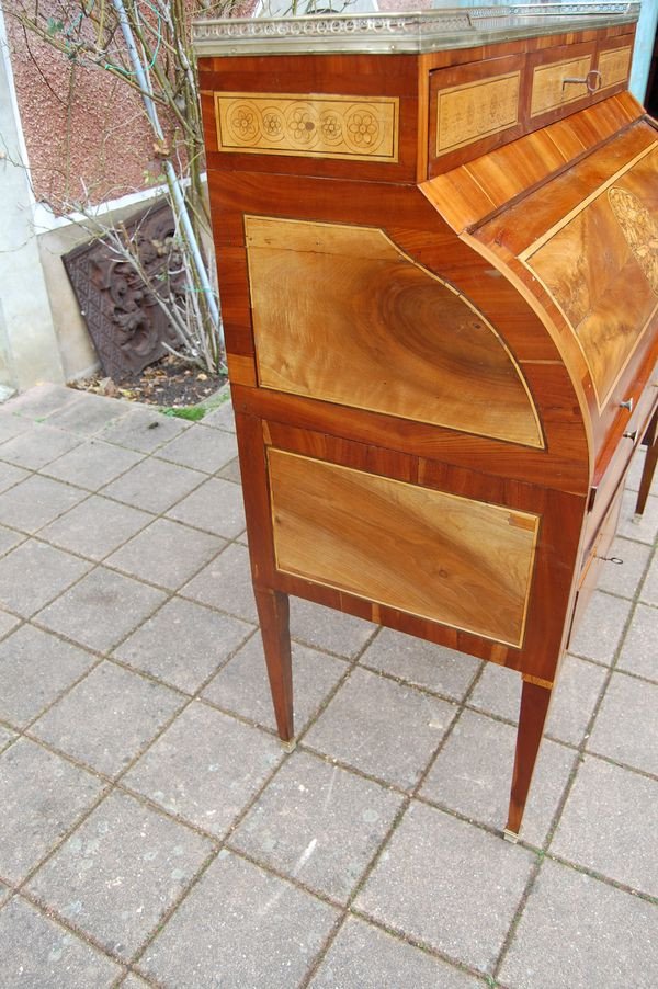 Bureau Cylindre D époque Louis XVI En Noyer Er Prunier Du 18e Siécle-photo-8