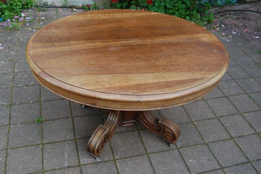 Table Napoléon III A Pied Central En Noyer Avec Rallonges14 Couverts Fin Du 19e Siécle-photo-2