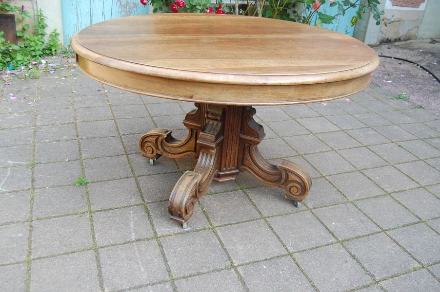 Table Napoléon III A Pied Central En Noyer Avec Rallonges14 Couverts Fin Du 19e Siécle-photo-3