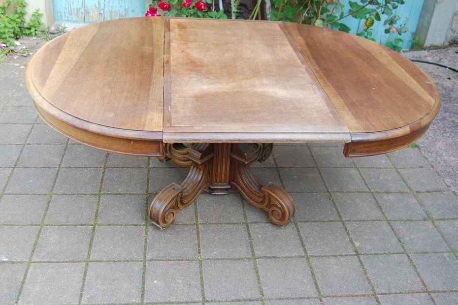 Table Napoléon III A Pied Central En Noyer Avec Rallonges14 Couverts Fin Du 19e Siécle-photo-3