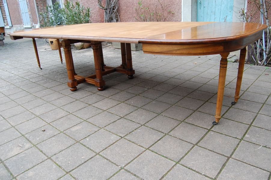 Napoleon III Table In Walnut From The 19th Century 18 Place Settings With 5 Extensions-photo-1