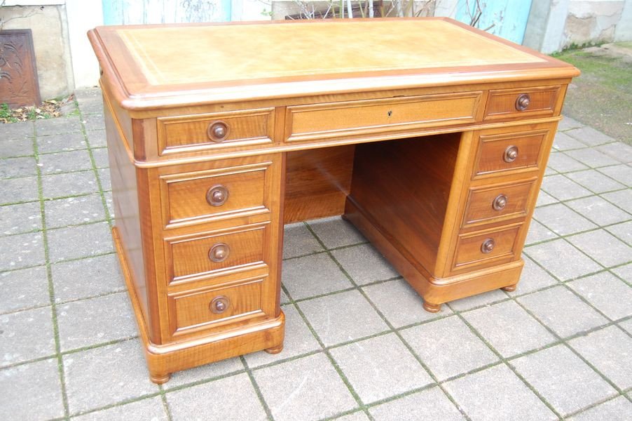 Louis Philippe Period Pedestal Desk In Walnut From The 19th Century-photo-2