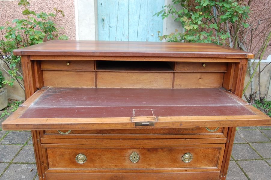 Louis XVI Period Secretary Commode In Walnut From The 18th Century-photo-3