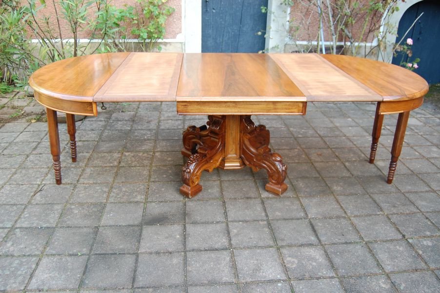 Table A Pied Central Napoléon III En Noyer Du 19e Siécle-photo-2