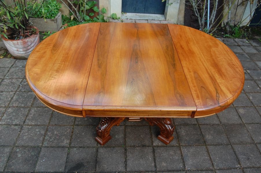 Table A Pied Central Napoléon III En Noyer Du 19e Siécle-photo-3