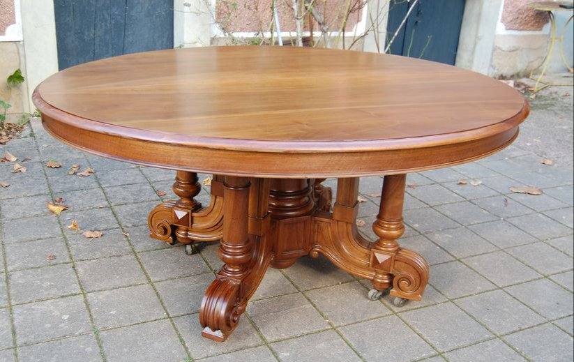Large 19th Century Napoleon III Walnut Table 16 Place Settings With 4 Extensions