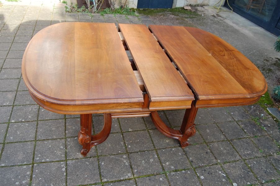 Napoleon III Central Leg Table In Walnut 14 Place Settings With 3 Extensions End Of The 19th Century-photo-5