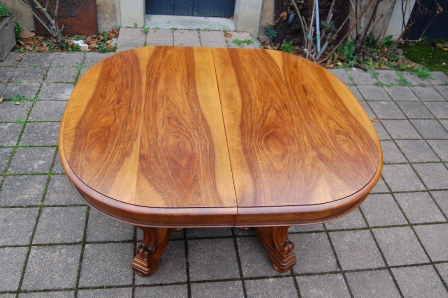 Napoleon III Style Walnut Table In Louis XV Style, Late 19th Century, With Extensions, Seats 10-photo-1