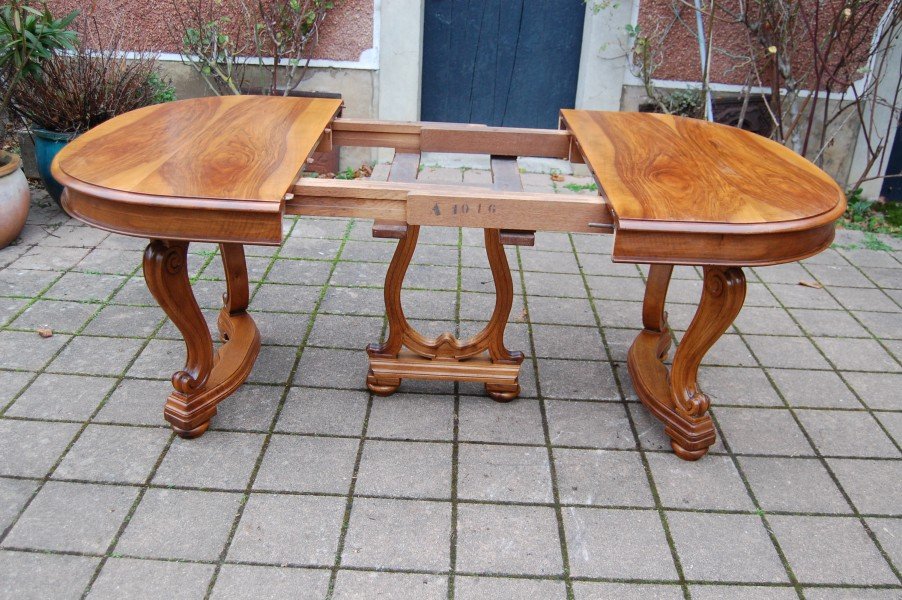 Napoleon III Style Walnut Table In Louis XV Style, Late 19th Century, With Extensions, Seats 10-photo-3