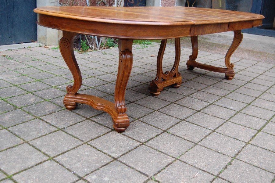 Napoleon III Style Walnut Table In Louis XV Style, Late 19th Century, With Extensions, Seats 10-photo-5