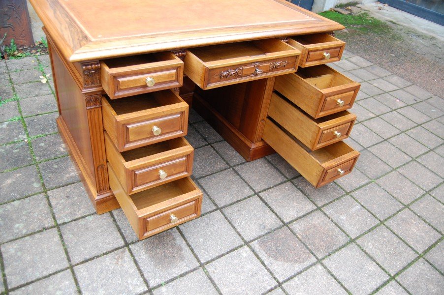 bureau à caisson d époque napoléon III en noyer fin du 19e siécle-photo-4