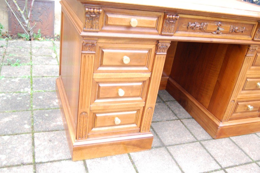 bureau à caisson d époque napoléon III en noyer fin du 19e siécle-photo-2