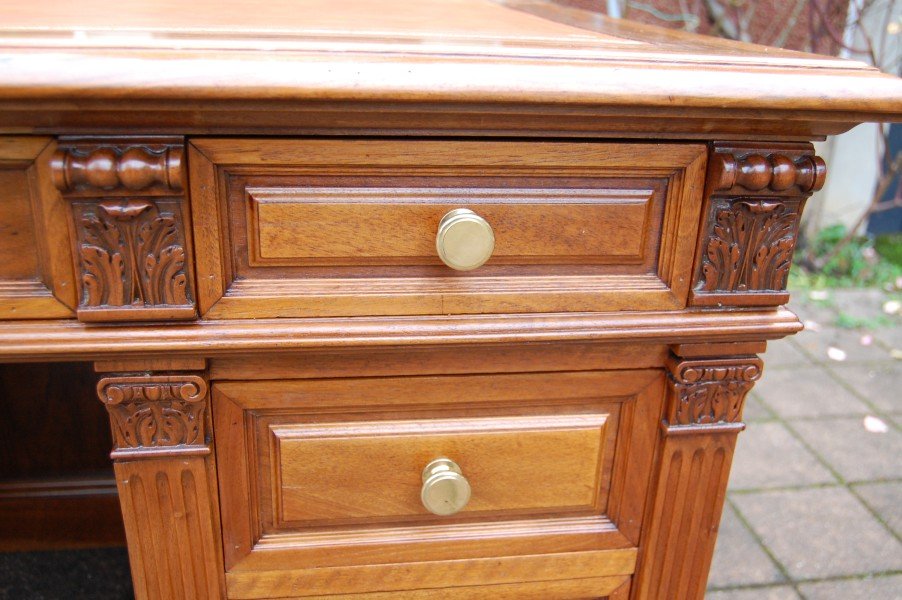 bureau à caisson d époque napoléon III en noyer fin du 19e siécle-photo-4