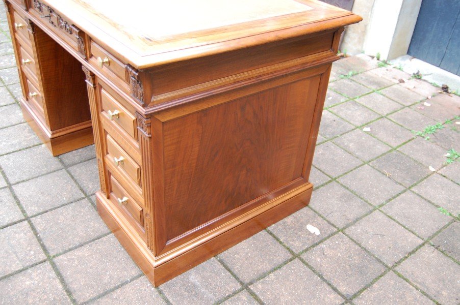 bureau à caisson d époque napoléon III en noyer fin du 19e siécle-photo-5