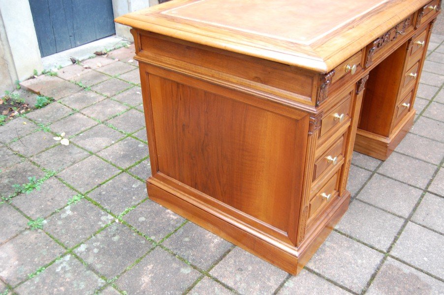 bureau à caisson d époque napoléon III en noyer fin du 19e siécle-photo-6
