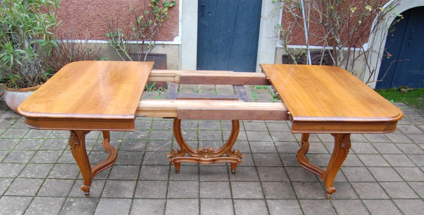 Napoleon III Style Walnut Table In The Louis XV Style, Late 19th Century, With Extensions, Seats 22.